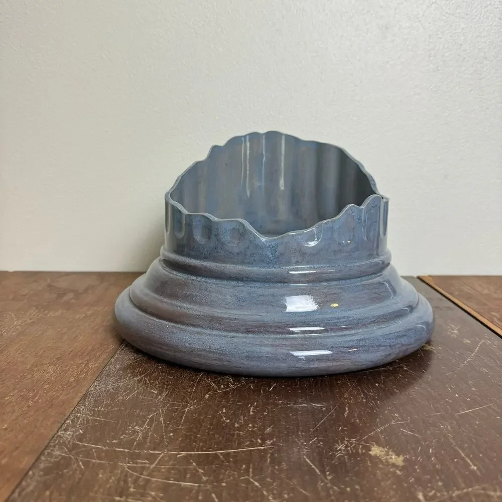 Blue Glazed Ceramic Fluted Column Pedestal Base Planter Greek Roman Style‎ 12in
